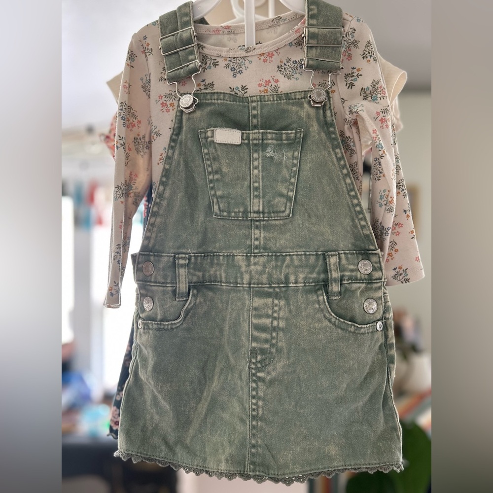 7forallmankind overall dress & carters floral tee. 18 mo. guc